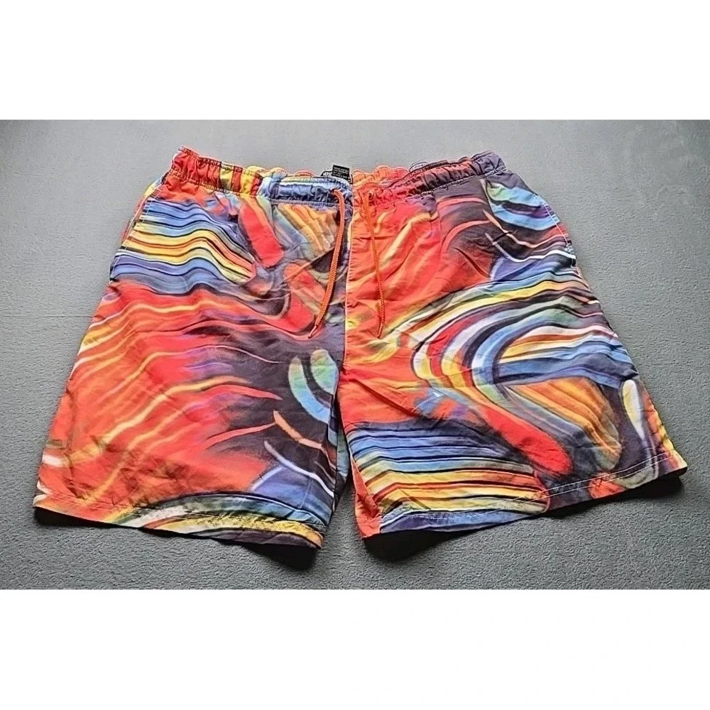 Highland Outfitters Mens Size L Multicolor Swirl Rainbow‎ Swim Beach Shorts